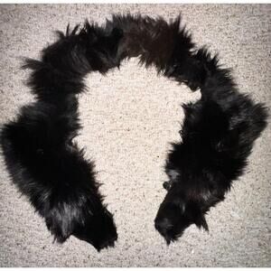 REAL BLACK Genuine Natural Fox Fur Collar Piece for DIY Crafts
